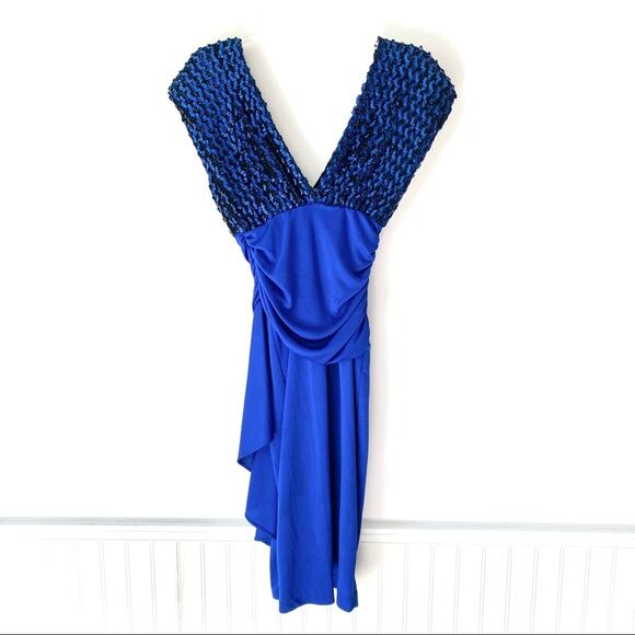 Climax By David Howard Vintage Disco Blue Sequin Dress size small 7/8 - Picture 5 of 8
